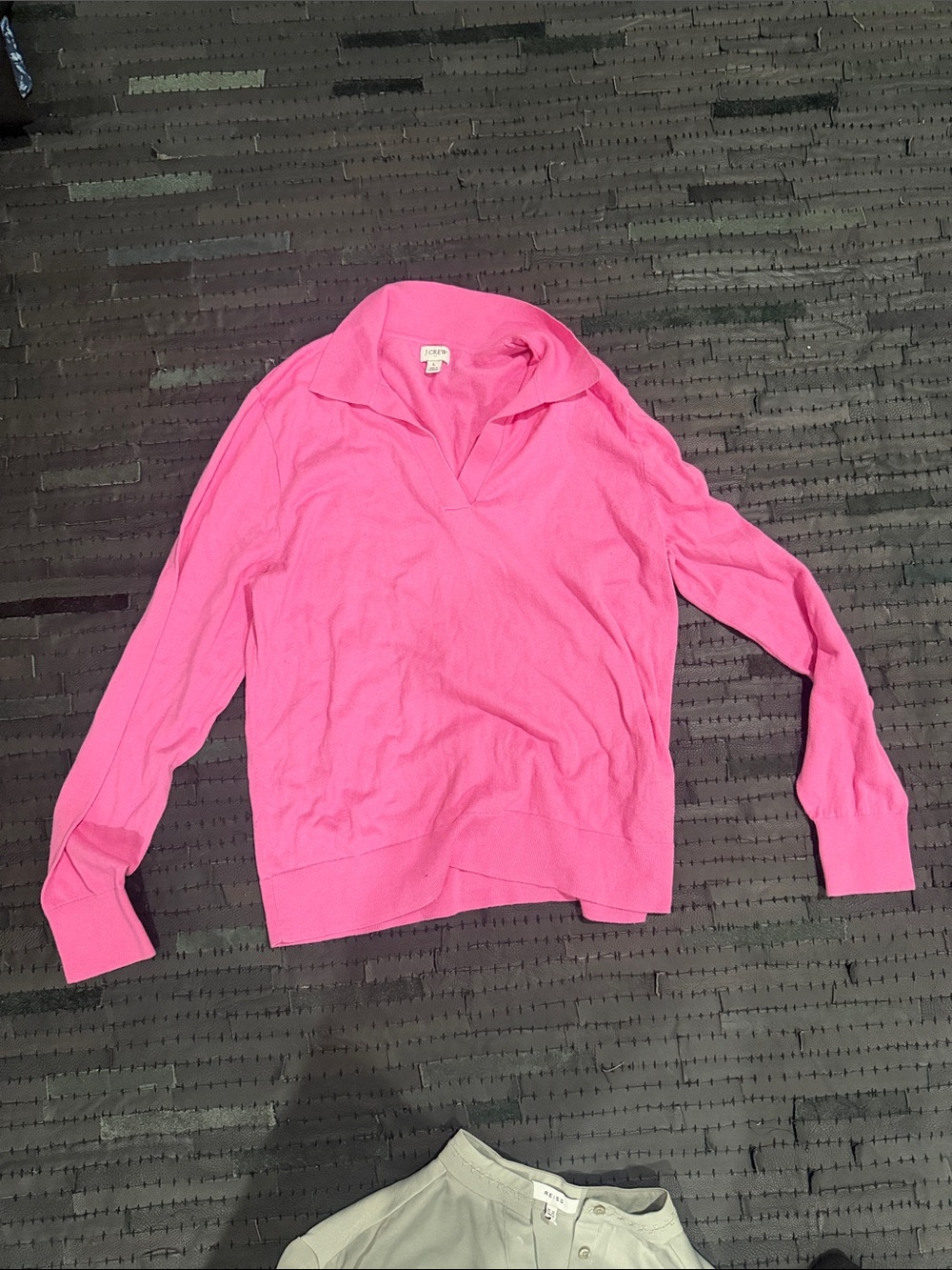J. Crew Bright Pink Collared V‑Neck Sweater